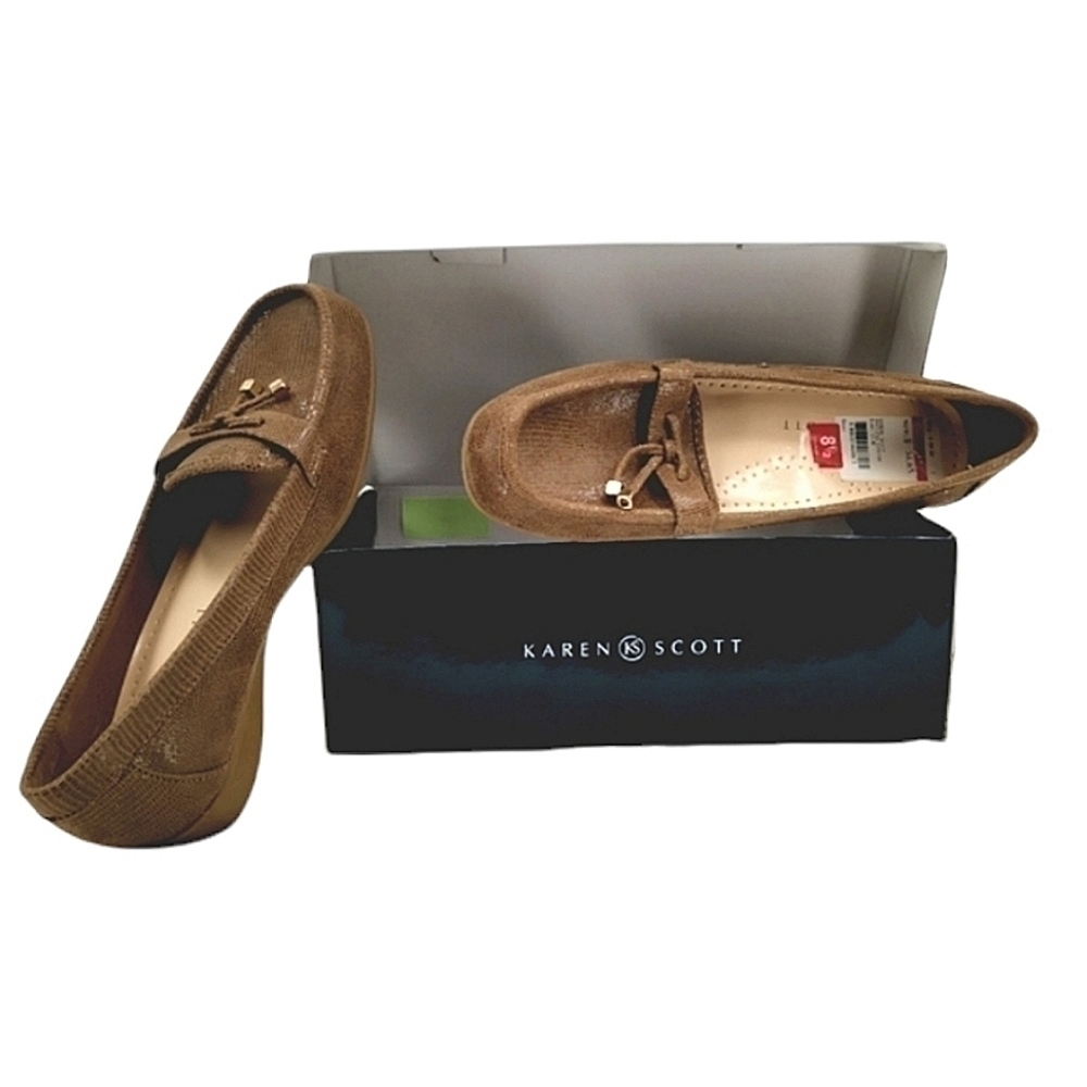NEW Karen Scott Women's 8.5M Brown Snake Print Flat with Cushioned Sole